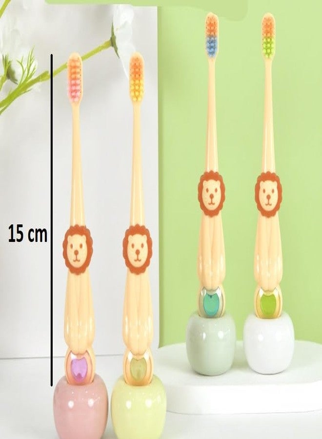 SAMVARDHAN Cute Lion Toothbrush Set For Kids- Ultra Soft Bristles & Fun Animal Handle for 3-12 Years old Children, Multicolor (3) - Image 2